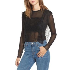 Womens Mimi Chica Mesh Lace Black Long Sleeve Sheer Top Small Nordstrom 1594